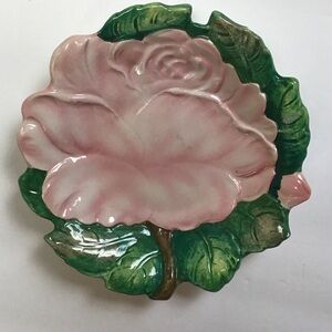 Zaccagnini Italian Pottery Hand Made Pink & Green Small Rose Plate